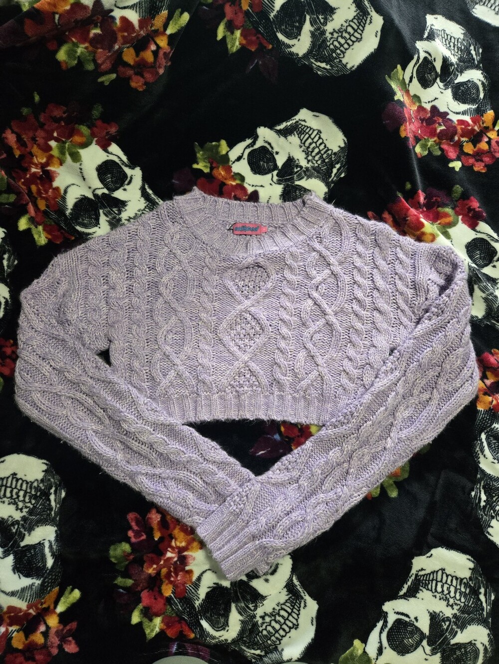Edikted Lavender Cable Knit Cropped Crew Sweater